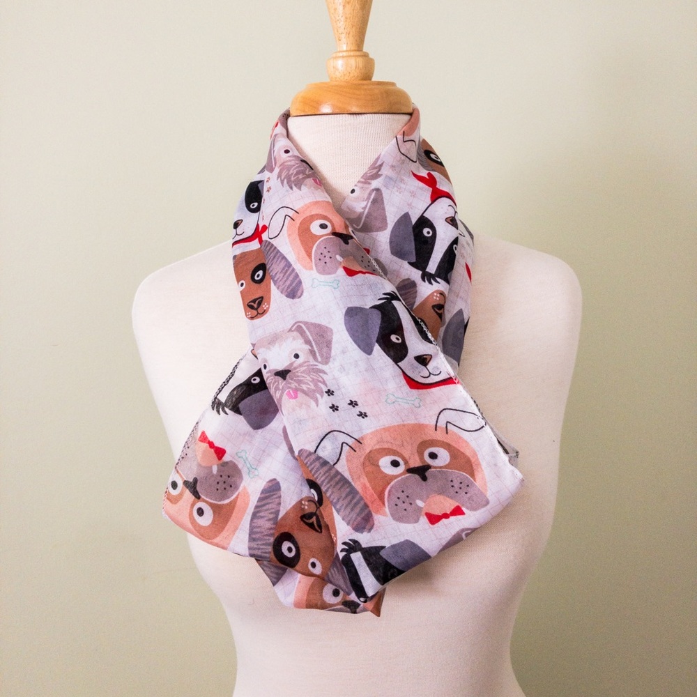 Boutique Dog Faces Motif Sheer Infinity Scarf
